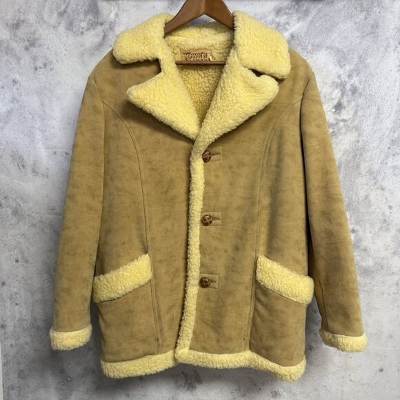 Town n Ranch Coat Sherpa Jacket Marlboro Man Vinyl Suede Vtg 60s 70s Medium USA Men